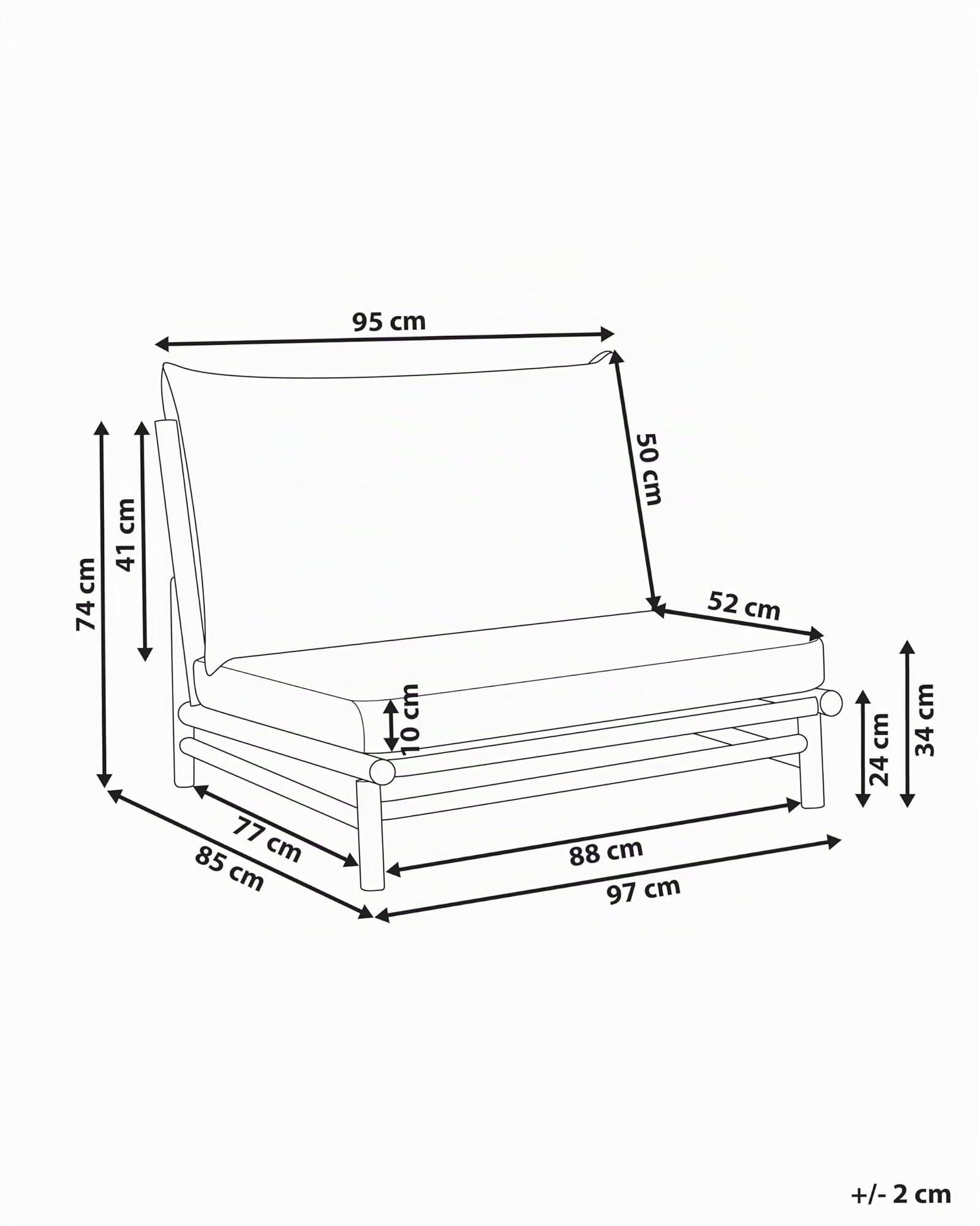 Beliani Banc en Bambou Ton Clair Pieds Courts et Coussins Blanc Cassé pour Jardin Salon Todi