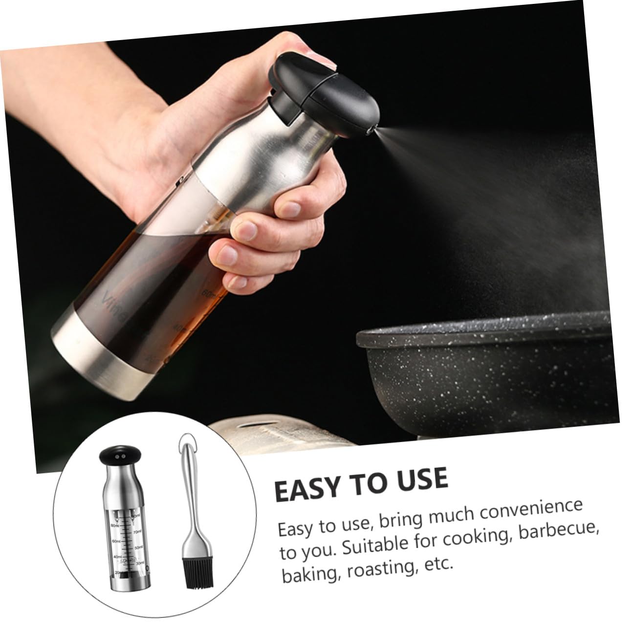 Dispenser in Acciaio Inossidabile con Spruzzatore e Contenitore Trasparente Antigoccia per Cucina Bottiglia Versatile per Olio Salsa di Soia e Condimenti