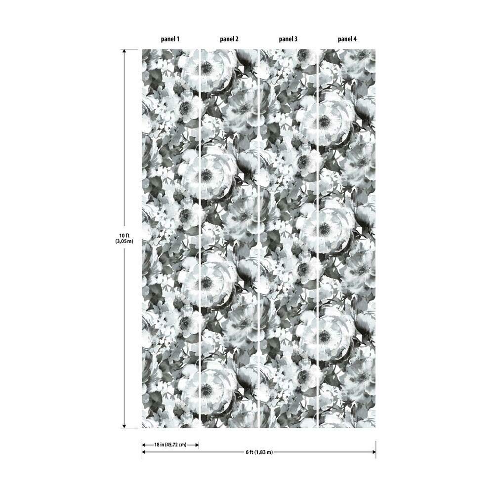 RoomMates RMK11515PNL Watercolor Floral Black Peel and Stick Wallpaper Mural - 10 ft. x 6 ft - Image 3