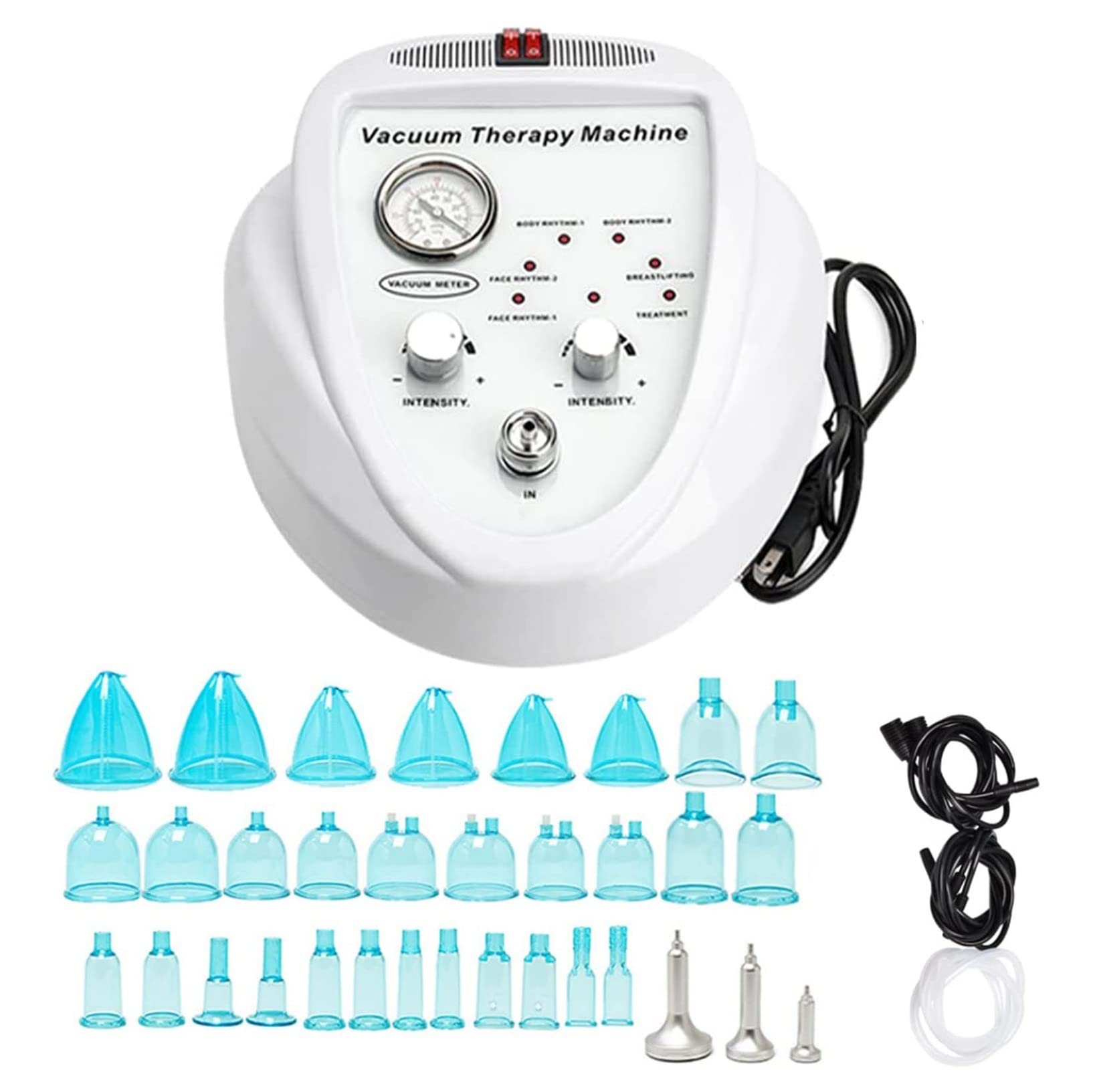 Vakuum-Therapie-Maschine, Multifunktionale Vakuum-Therapie-Maschine Für Po-Lifting, Po-Vakuum-Maschine Mit 30 Saugnäpfen Und 3 Gua Sha Griffen (Color : Blue, Size : 30 Cups) Kosmetik
