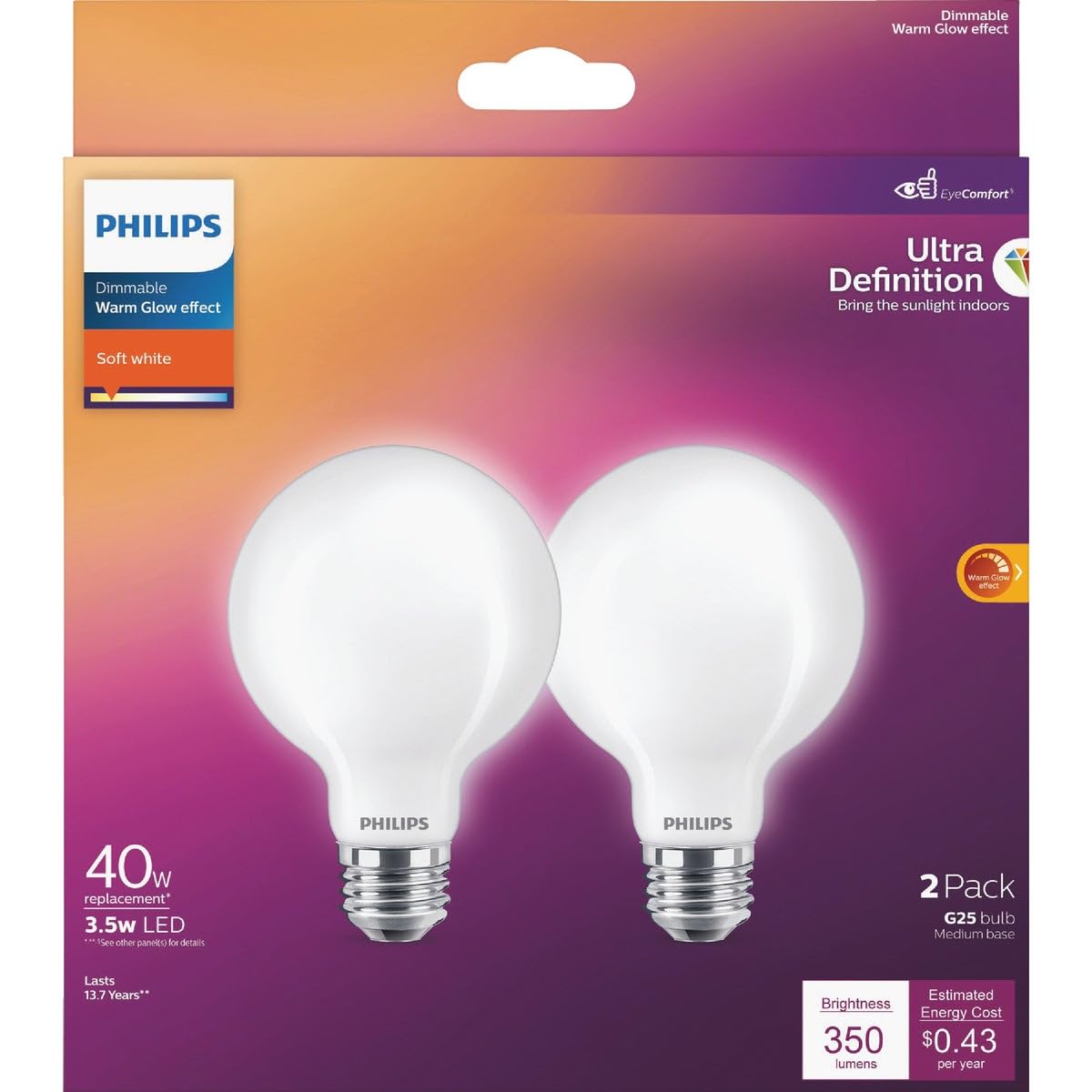 Philips 573352-3.5G25/PER/UD/FR/G/E26/WGD 4/2PF T20 G25 Globe LED