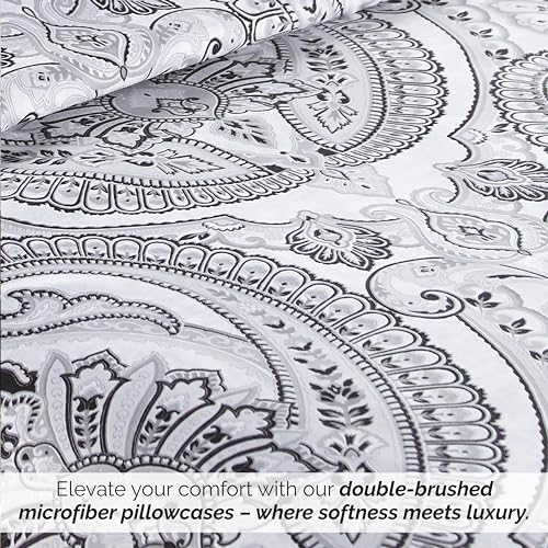 Southshore Fine Living, Inc. MF-PIL-MLDY-BLK-Q Paisley Floral Pillow Cases Standard Size Set Of 2, Fits Full, Twin, Queen Pillows, Luxurious Microfiber, Hotel Quality Pillowcases thumb #2