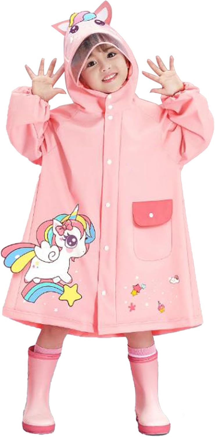 AUNMAS Kids Raincoat, Lightweight Portable Rainwear for Girl Boy with Adorable Patterns and Comfortable (L)