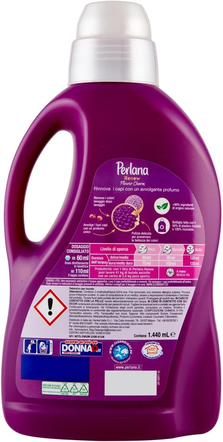 6 abalorios Perlana Renew Flower Charm, detergente para lavadora, mantiene el brillo de tu ropa de color y blanco + italiano Gourmet pelati 400 g