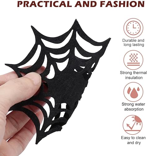 Miniatura 3 de MAGICLULU 10 posavasos de araña, manteles individuales de tela de araña negra para fiesta de Halloween