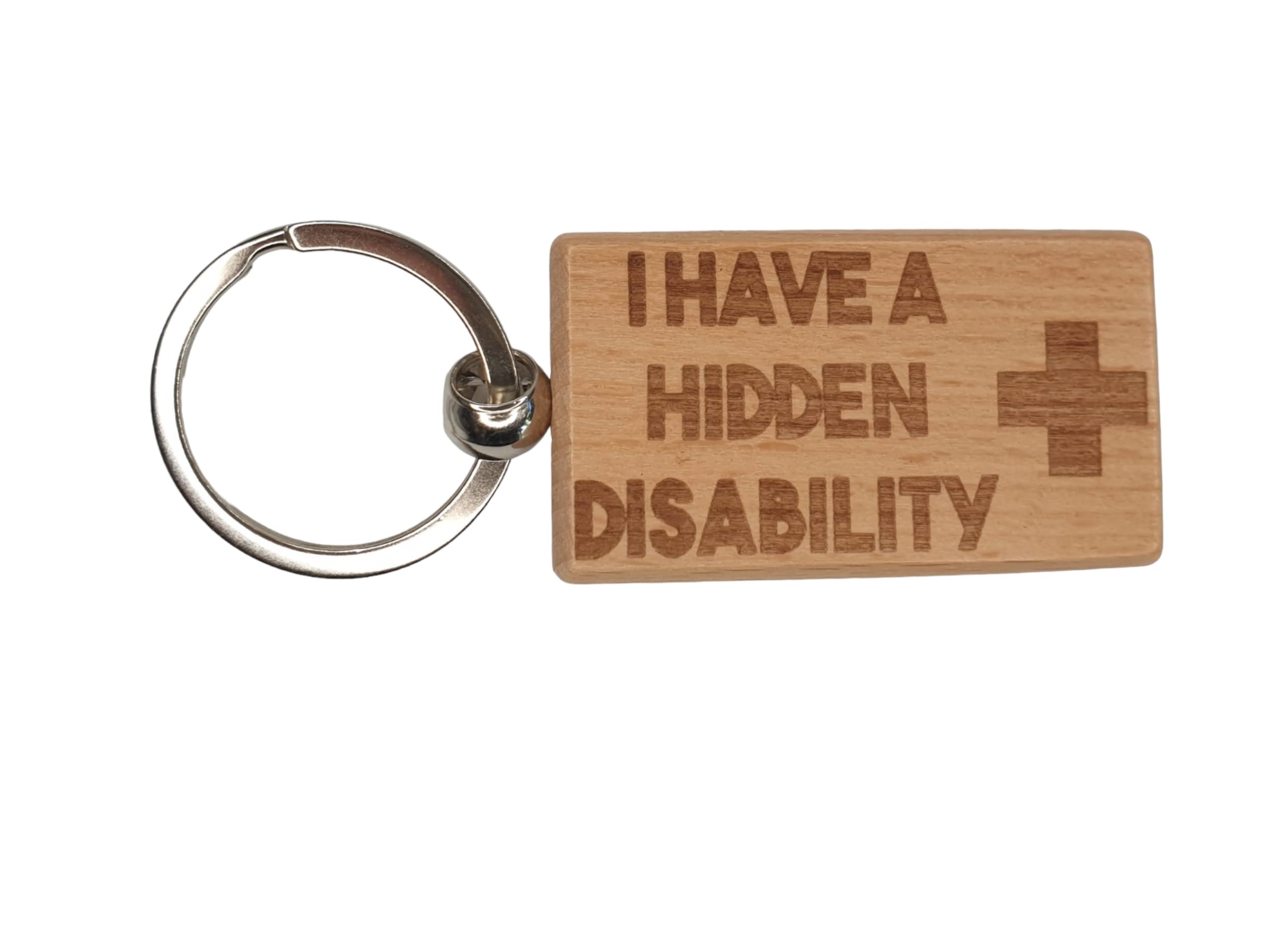Decalarama Brown Disability Keyring Gift - I Have A Hidden Disability Medical Alert Health Key Ring - Engraved Wooden Key Chain Present