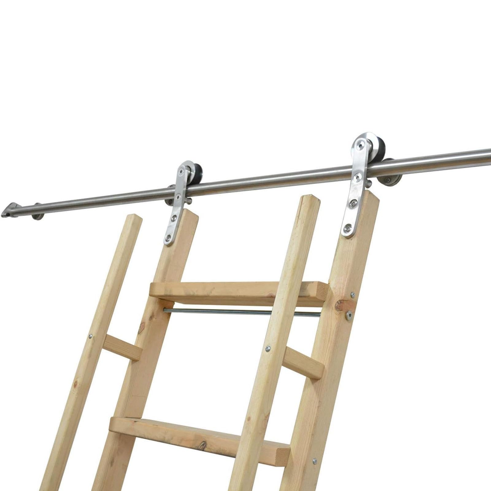 Rolling Library Ladder Hardware Round Tube Sliding Library Hardware Rolling Full Set Track Kit, 2-8 m Track/Rail, stal nierdzewna, jeden kolor - 400 cm zestaw gąsienic