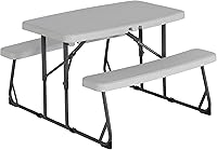 Peakform 37.8 Inch Folding Picnic Table with Benches - Seats 4, Indoor/Outdoor Stain-Resistant White Granite Finish