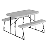 37.8 Inch Rectangular Folding Picnic Table, Multipurpose Indoor Outdoor Durable Furniture with Double Bench Seating, White/Black