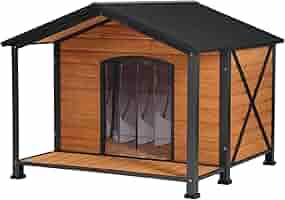 Dog House With Ac PawHut Dog House Outdoor, Wooden Cabin Style