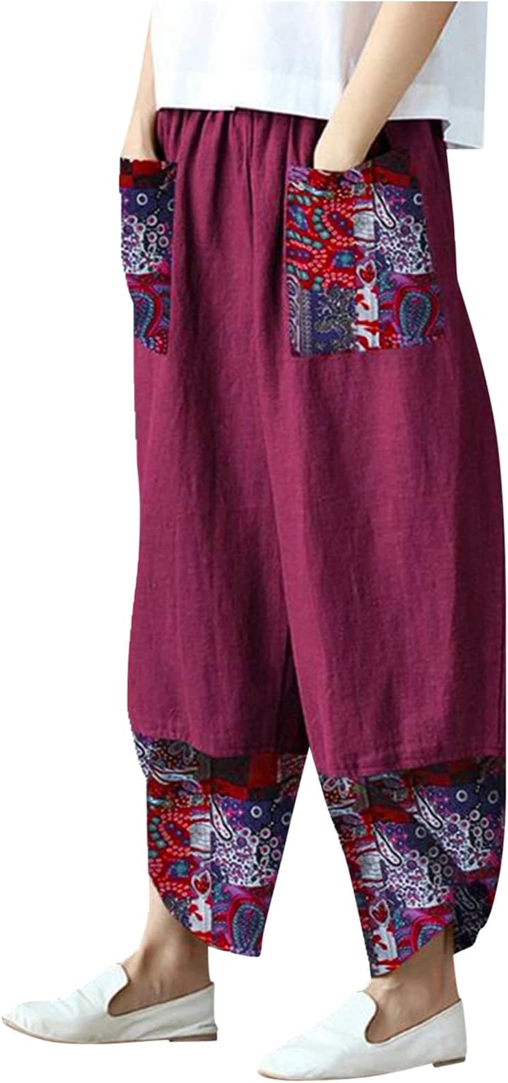 SandwindHarem Cotton Wide Leg Linen Cropped Summer Women Casual Pants And Linen Splicing Pants