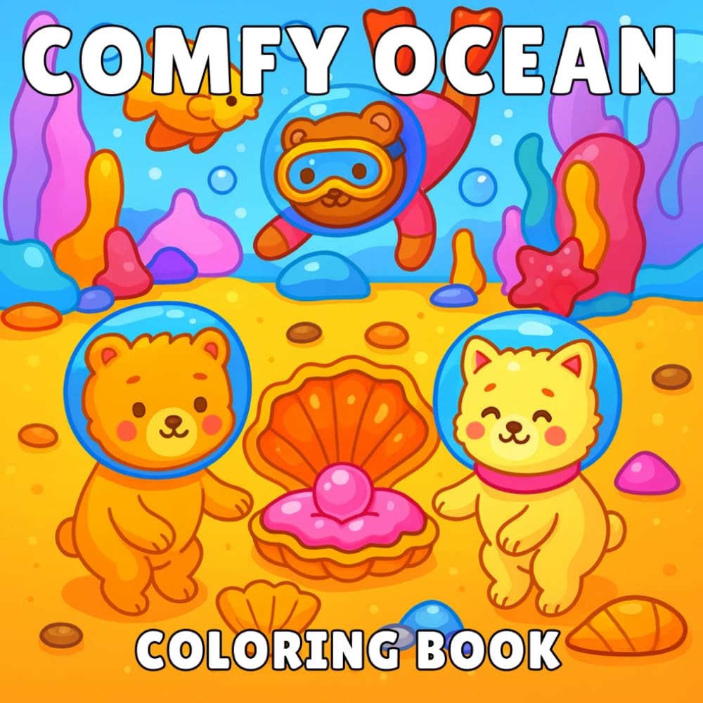 Comfy Ocean Coloring Book: Relaxing Sea Creatures, Cozy Beach Scenes, Waves, Shells, and Underwater Designs for Stress Relief and Easy Coloring