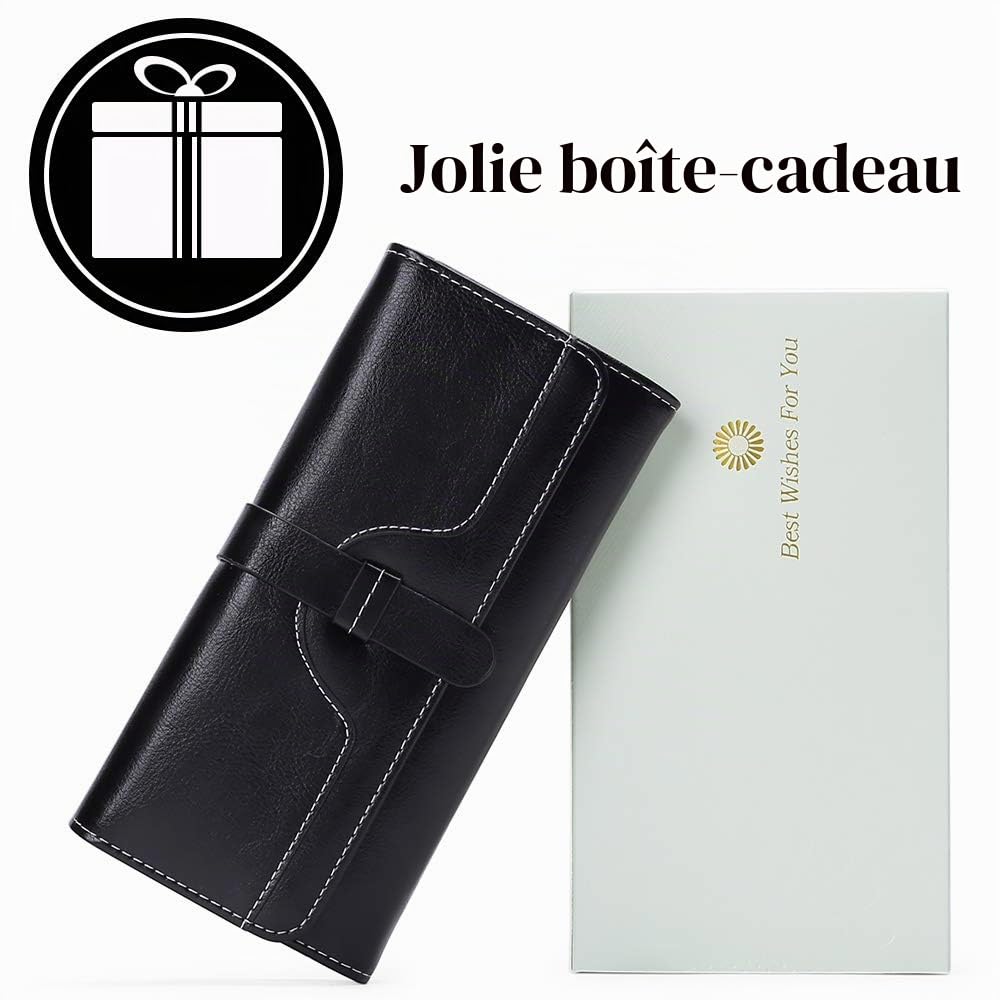 SENDEFN Portefeuille Femme Grand Format, Porte Monnaie Femme Cuir avec Blocage RFID, Portefeuille et Porte-cartes Grande Capacité et des Compartiments Zippés