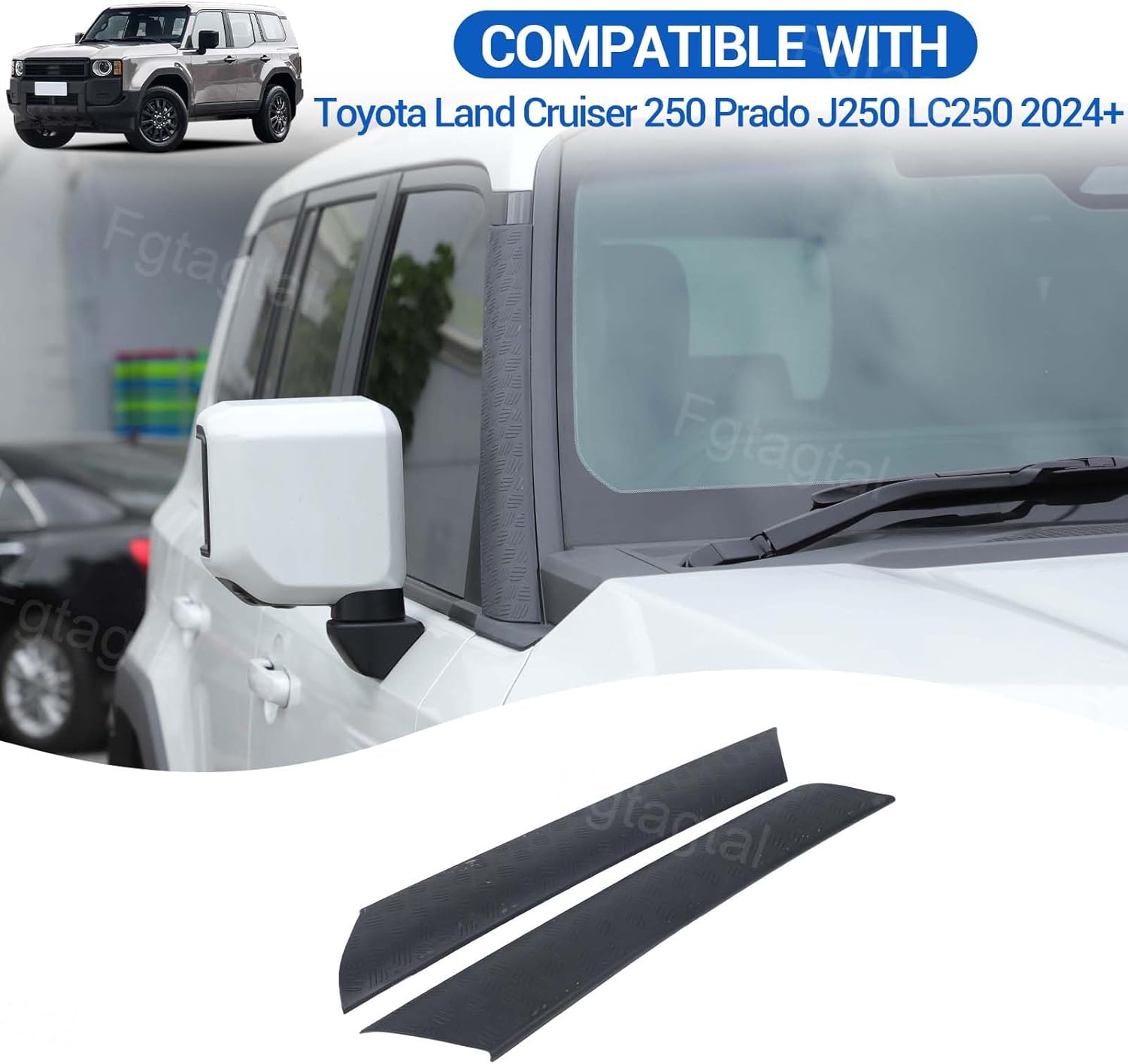 Body Armor Corner Guards Fit for Toyota Land Cruiser 250 Prado J250 LC250 2024 2025, A-Pillar Side Cowl Body Armor Outer Cowl Covers Corner Guards Trim, 2PCS