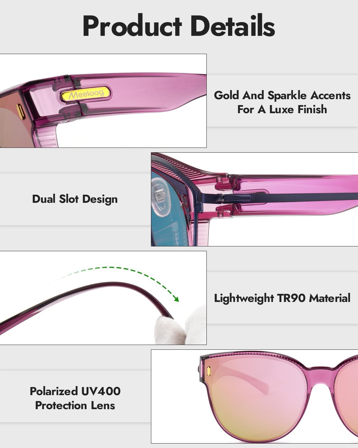 Meeloog Over Glasses Sunglasses for Women Polarized Stylish Large Shades Cover Glass Women Cateye Round UV400 for Driving - Image 4