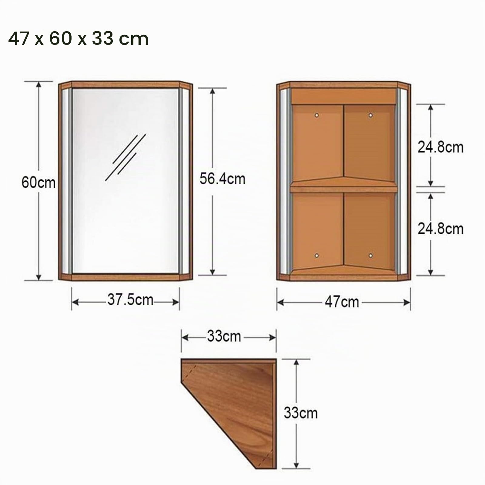 Armario Esquinero de Baño Blanco con Espejo e Iluminación LED Gabinete Triangular Montado en la Pared Almacenamiento Ahorra-Espacio con Estantes