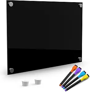 Black Memo Glass Dry Erase Fridge Planner Board. 12"x8" (Black Memo)