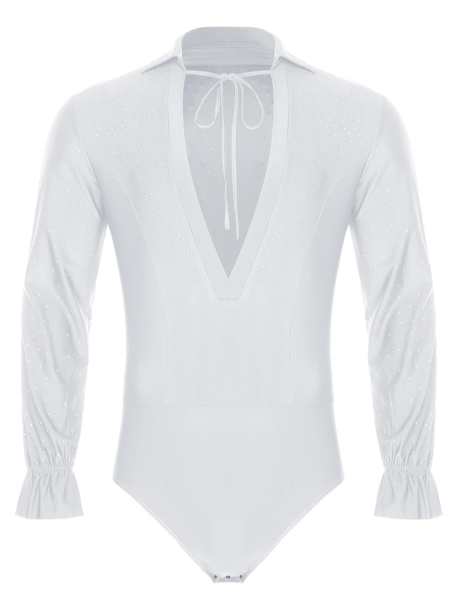 Oyolan Męskie trykoty gimnastyczne z długim rękawem Rhinestone Body Gym Leotard Taniec Łyżwiarstwo Trening