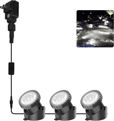 CREPOW Luces de estanque de color blanco frío, superbrillantes, sumergibles bajo el agua, control de interruptor, IP68, impermeable, para peces,