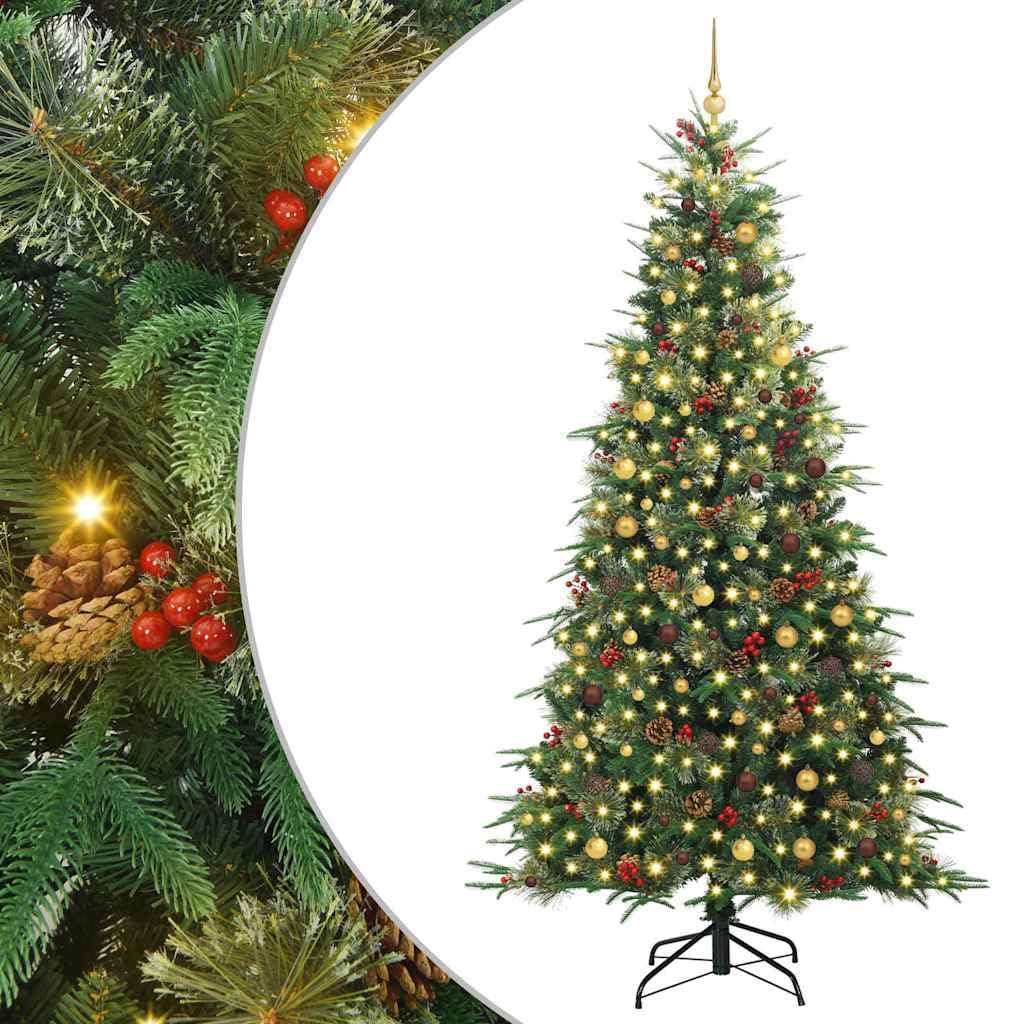 vidaXL Albero di Natale Artificiale con Rami Pieghevoli Verde 240 cm, Albero di Natale a forma di cono, decorazione resistente, luci festive con stringa bianca calda