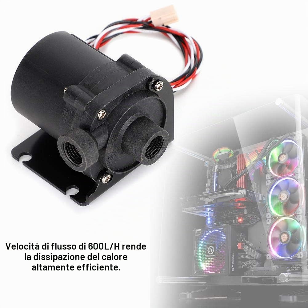 VBESTLIFE Pompa Acqua PC Brushless DC 12V 600L/H G1/4in Mini Pompa di Raffreddamento ad Acqua per Computer con Linea di velocità Uscita Acqua Sinistra