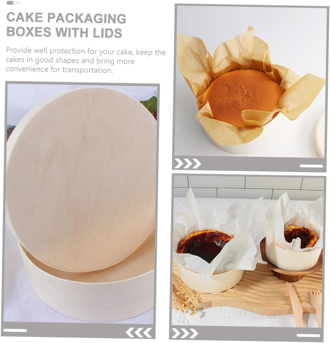 Wooden Cake Box 8-inch 210x83mm Circle Cheese Cake Storage Container with Lid for Dessert Packaging and Baking Party Favor Boxes