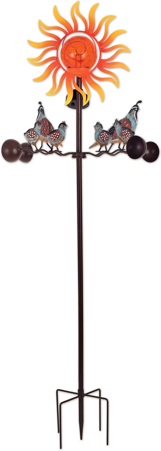 Sunset Vista Designs Southwest Wind Spinner - Solar Powered LED Lighted Yard Décor with Sensor, 42.75" Tall, Kokopelli
