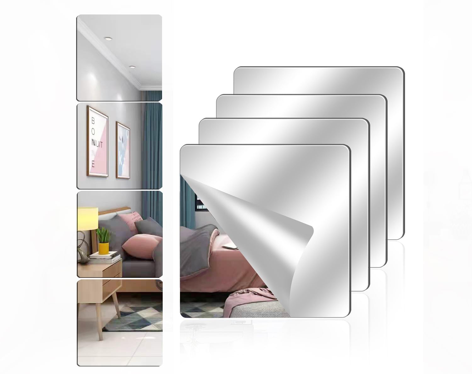 VPICKEVYS Acrylic Wall Mirror Full Length,8 x 8 Inch Self Adhesive Frameless Small Mirror Tiles, Flexible Plastic Mirror Sheets for Bedroom Home Gym