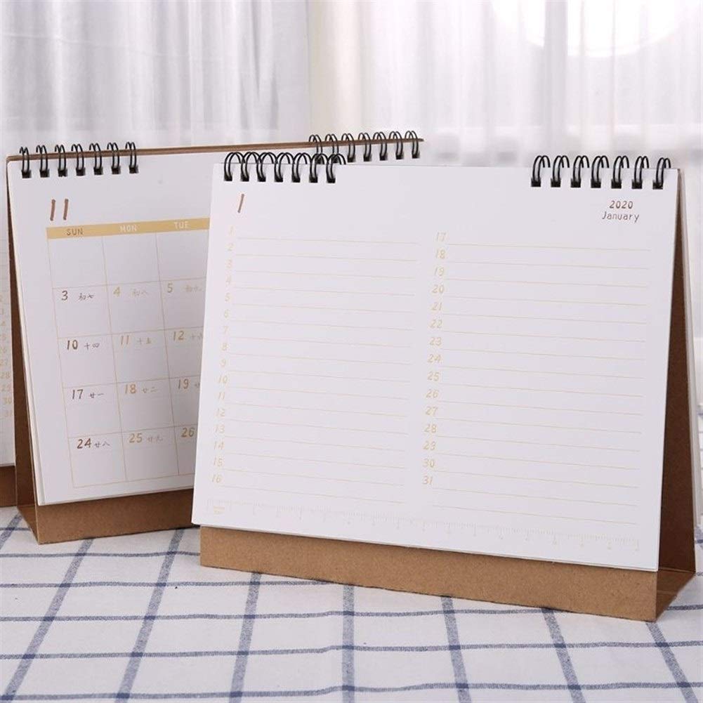YUQI 3 PCS Simple Papier de Bureau Permanent 2020 Double Bobine Calendrier Mémo horaire Quotidien Tableau planificateur annuel Agenda Bureau Organisateur (Taille : M)