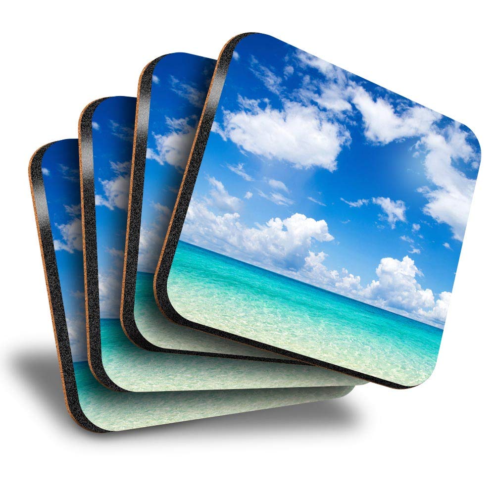 Destination Vinyl Ltd Multicolor Great Coasters (Set Of 4) Square - Blue Sky Tropical Paradise Beach Drink Glossy Coasters/Tabletop Protection For Any Table Type #24595