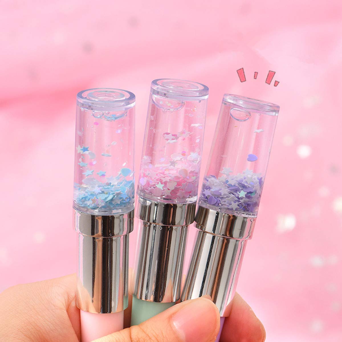 Funny live 4 Pcs Cute Sequins Drift Gel Ink Rollerball Pens Simulation Lipstick Ballpoint Pens, Funny Signature Pen Gift Pen, 0.7mm Black Ink