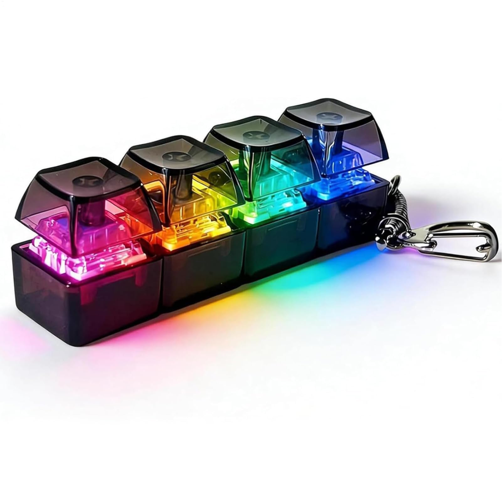 Keyboard Fidget Toy, 4 Keys Fidget Keyboard Keychain, 7 Colors Glowing Clicky Keyboards Fidgets Toy, Stress Relief Keyboards Clicker Fidgets Toys Light Up, For Office, School, Home, Travel