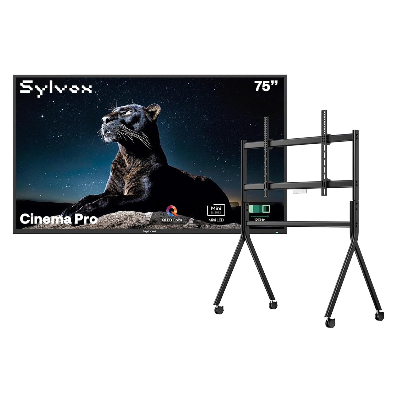 SYLVOX Outdoor TV with Rolling Stand 75 inch Mini-LED QLED TVs for Outdoor Use 3500nits Super High Brightness