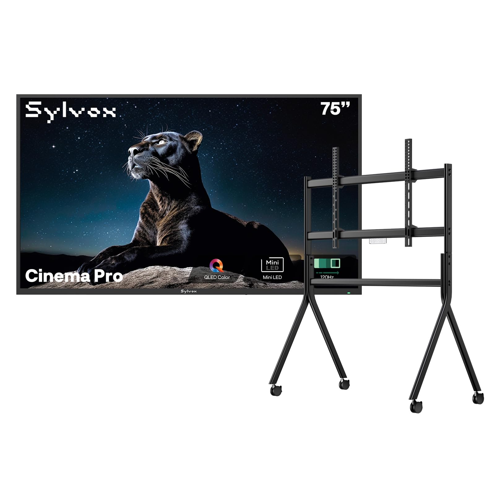 SYLVOX Outdoor TV with Rolling Stand 75 inch Mini-LED QLED TVs for Outdoor Use 3500nits Super High Brightness