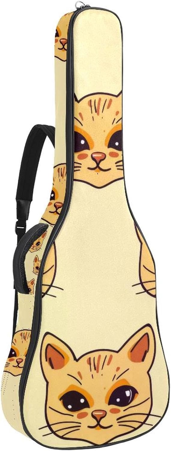40 41 42 Inch Acoustic Guitar Bag, 0.4 In Thick Sponge Padded Guitar Case Gig Bag with Back Hanger Loop and 2 Pockets, Cute Cat Face