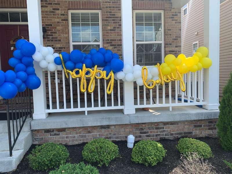 Image of 153Pcs Royal Blue and Yellow Balloon Garland Arch Kit - White Royal Blue and Yellow Balloon Arch Kit Different Size Balloons for Anniversary Graduation Baby Shower Birthday Party Decorations