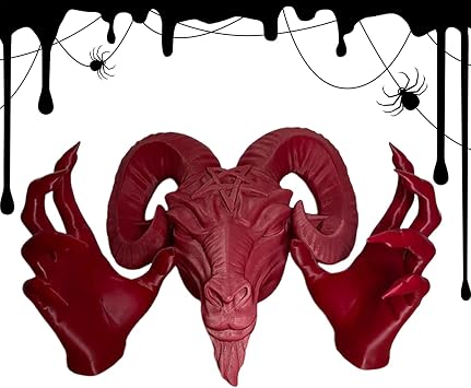 Baphomet Figurine - Resin Baphomet Head and Hand Statue on Wall - Gothic Devil Goat for Basement Hallway, Expertly crafted to function as a living room workplace, this baphomet statue is a unique