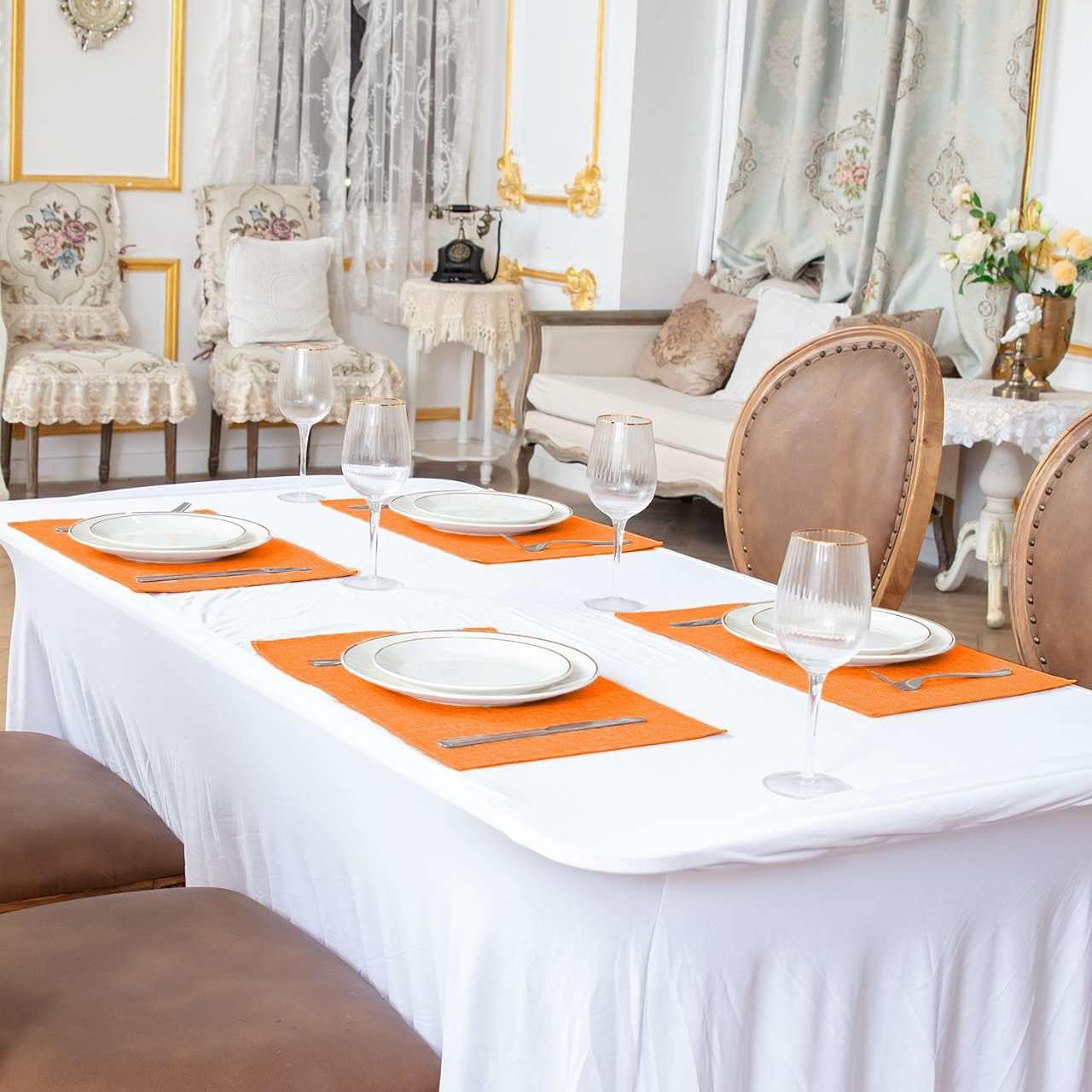 Rinpon Cloth Placemats Set of 8, Linen Type Fabric Placemats Machine Washable Placemats Heat Resistant Placemats Wrinkle Free Thick Polyester Kitchen Place Mats for Dining Table (Orange) : Home & Kitchen