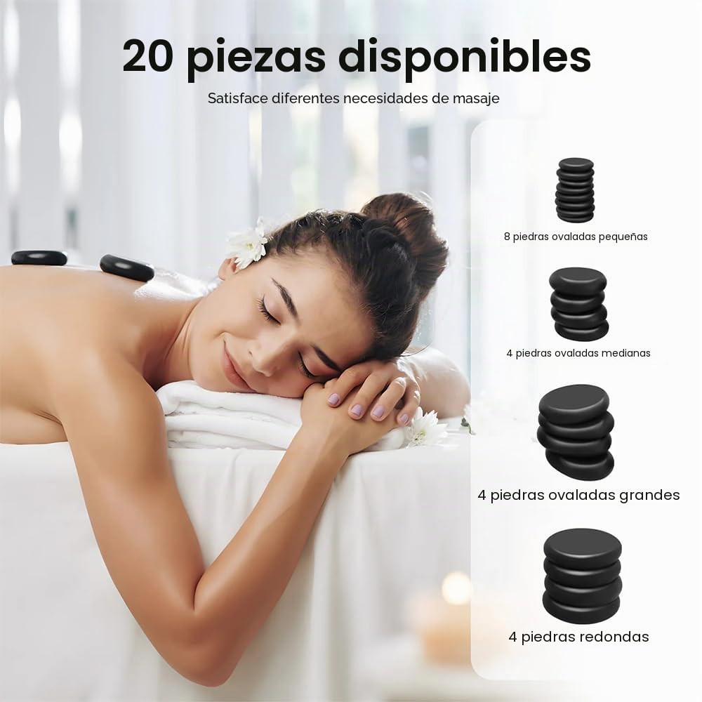 NEWFUN Piedras Calientes Masaje, 20 Piedras de Masaje Calientes, Piedras de Masaje Calientes Portátiles para Uso en Casa, Ideales para Terapia de Spa, Masaje y Relajación