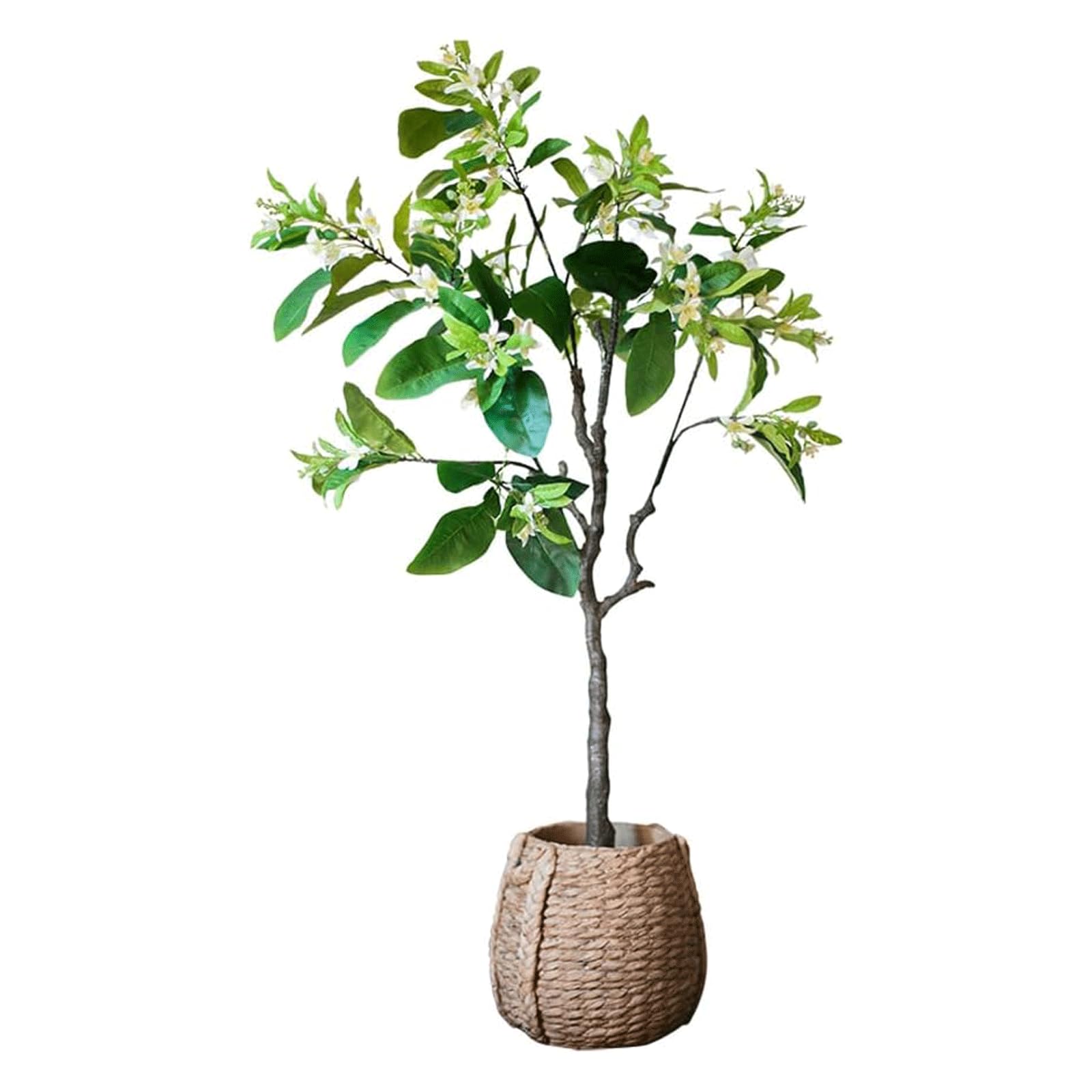 HCZKIUJY 150cm/4.9ft Artificial Trees Grapefruit Flower Tree Fake Tree Housewarming Faux Plant with Woven Seagrass Basket Fake Plants