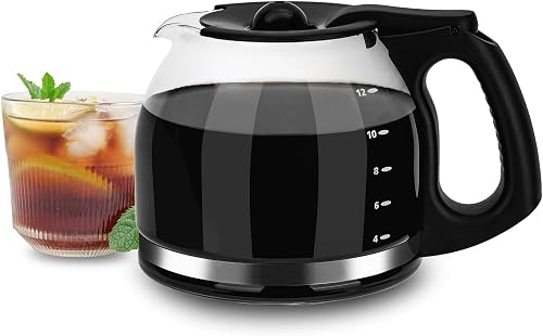 12-Cup Coffee Carafe Compatible with Mr. Coffee Makers – Replacement for Part Numbers PLD12, PLD12-RB Series, SK12, SK13, EHX23, JWX31, SJX23, and SJX39. Features a Black Handle Closure Design
