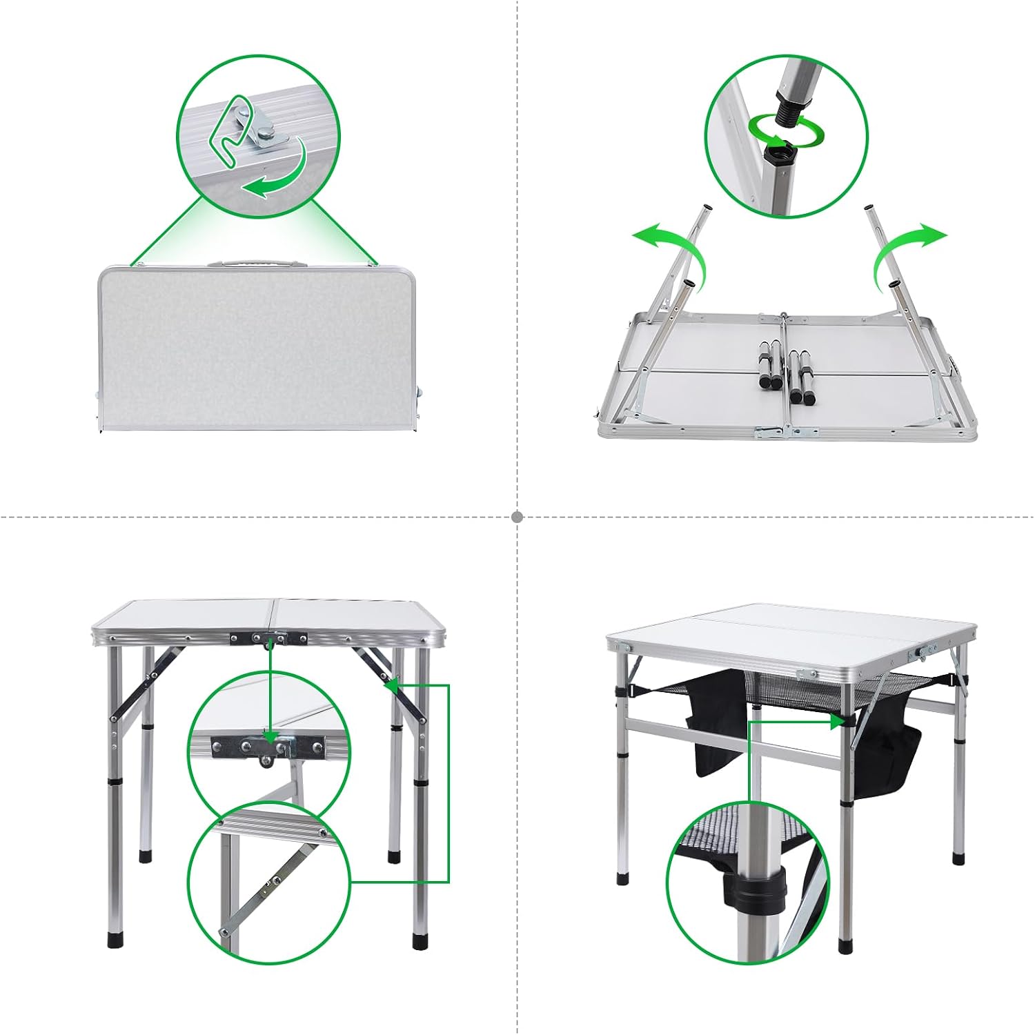 Folding Square Table Card Table Camping Folding Table 23.6’’ Square Table Fold in Half MDF Table with Carry Handle and Storage (23.6'' x 23.6'')