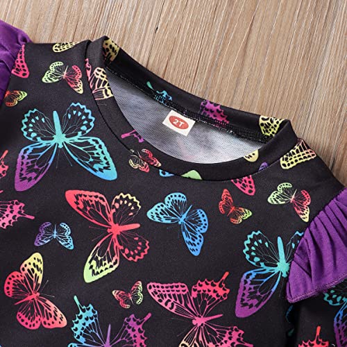 Retsugo Baby Girls Crewneck Ruffle Sleeve Sweatshirts Butterfly Tops For Girls Sweater Shirts Long Sleeve Toddler Cute Fall Winter Warm Clothes 5T/8114 Butterfly #TOP2