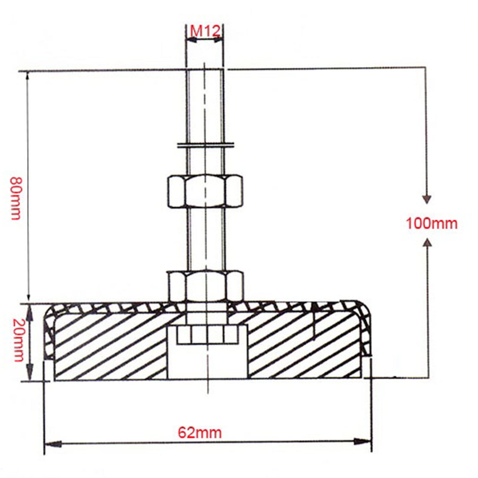 patas niveladoras de alta resistencia, Juego de 4 pies niveladores ajustables for muebles con rosca M12x80 mm, base 62 diámetro, ideales for cocinas, talleres y oficinas