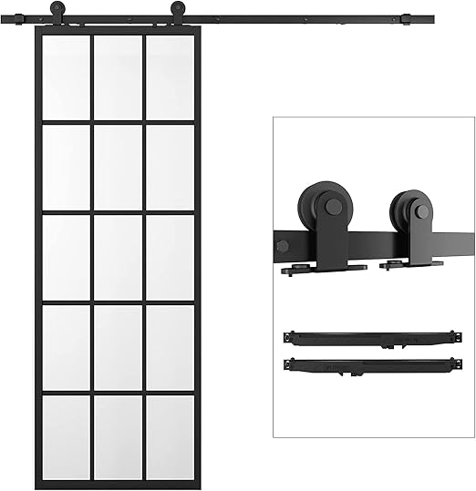 BARNSMITH 30in x 84in Frosted Glass Barn Door with 6FT Top