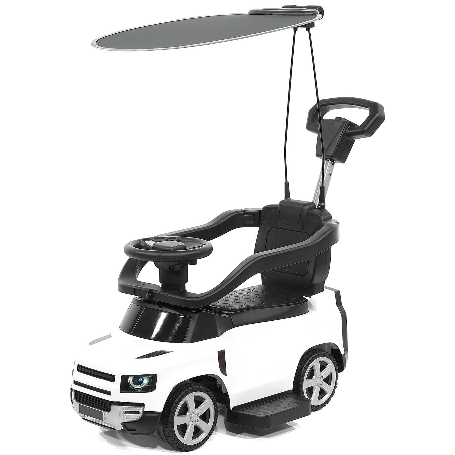 Moderno Kids Ride on Push Car with Removable Sunshade Canopy + Music + LED Lights