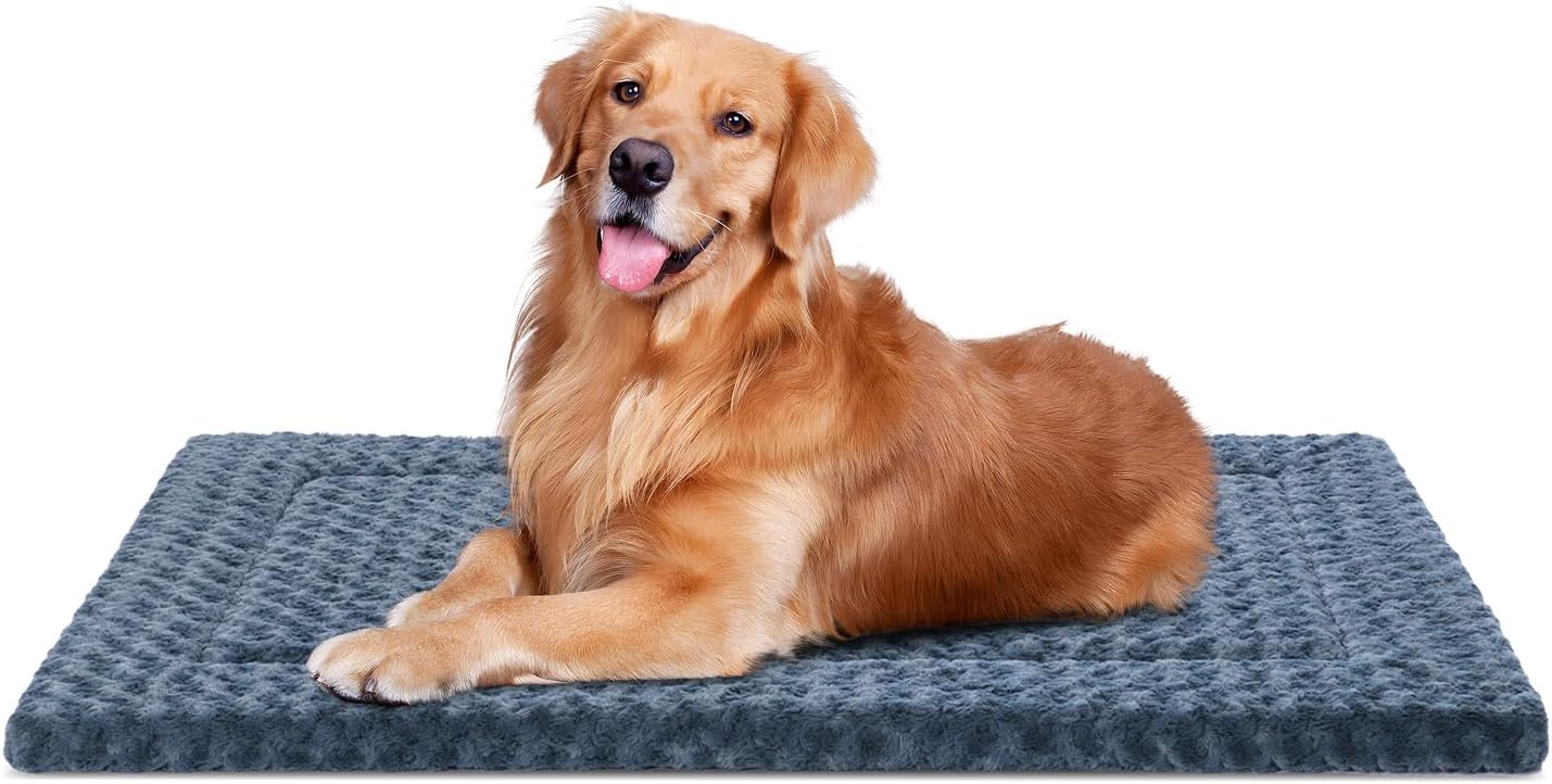 Dog Bed Mat Washable Reversible Dog Crate Pad Soft Fluffy Pet Kennel Beds with Anti-Slip Bottom Dog Cat Sleeping Mattress for Small Medium Dogs, 29x18x1.5 Inch, Gray