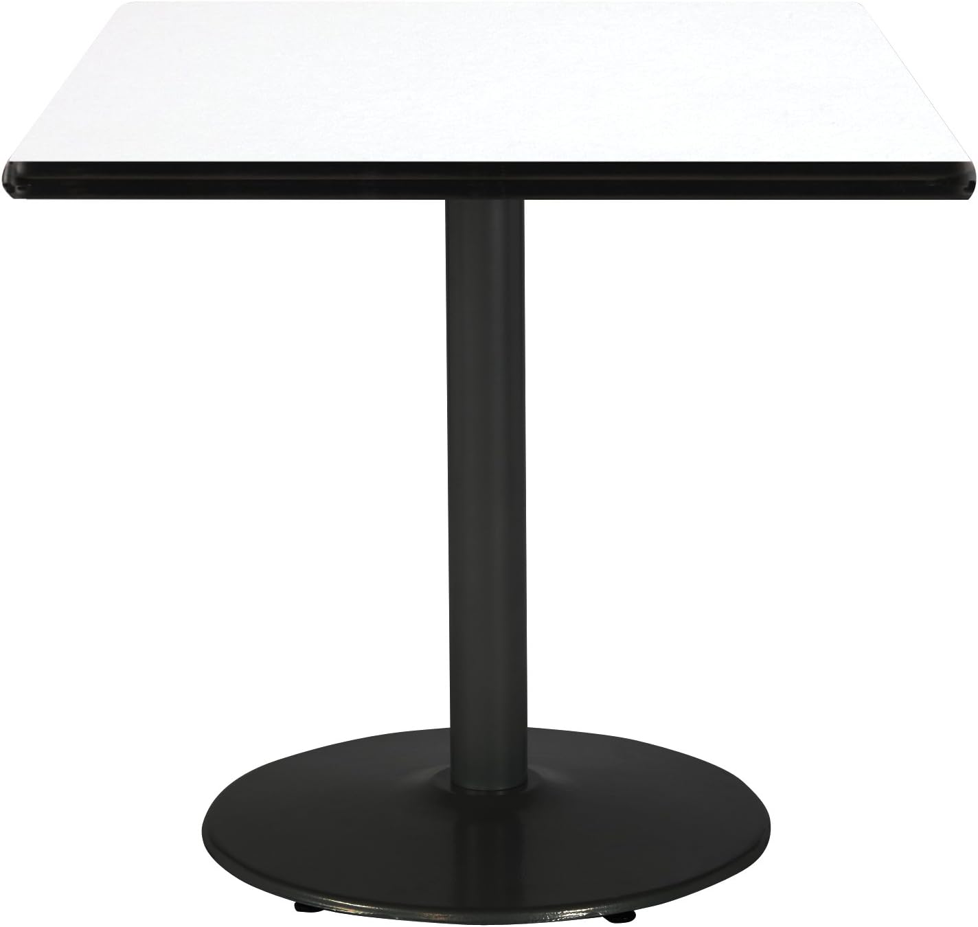36" Square Pedestal Table with Crisp Linen Top, Round Black Base