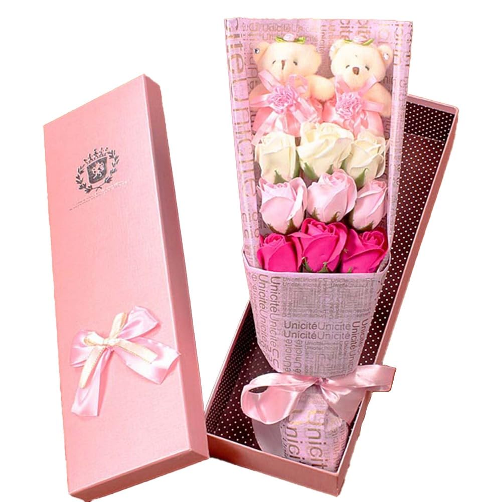 9 roses en savon bouquet d'ours boîte cadeau cadeau femme cadeau jour