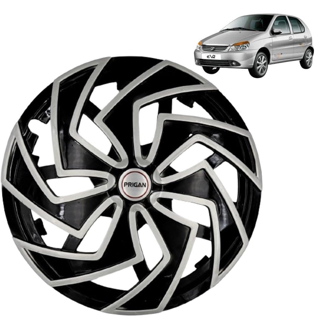 PRIGAN Wheel Cover for TATA Indica V2 14 Inch Black Silver Wheel Cap (Available in 13,14 Inch) (Set of 4 Pcs) (Press Fitting) Model- Spider BS-14
